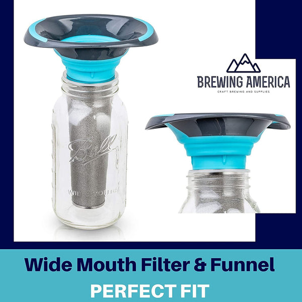 Cold Brew Filter for Mason Jar Wide Mouth Coffee Maker, Stainless Steel (2 Quart (64 Ounces), Teal) Accessories Brewing America 