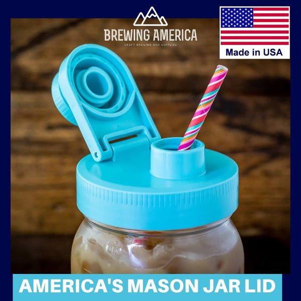 Mason Jar Lids Wide Mouth Plastic 4 Pack Leak Proof with Flip Cap Pouring Spout & Drink Hole Multi-Color Pack Accessories Brewing America 