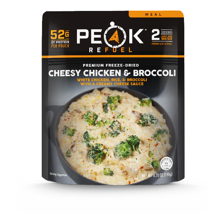 Peak Refuel Cheesy Chicken & Broccoli Freeze Dried Food Prepared Meals & Entrées Brewing America 