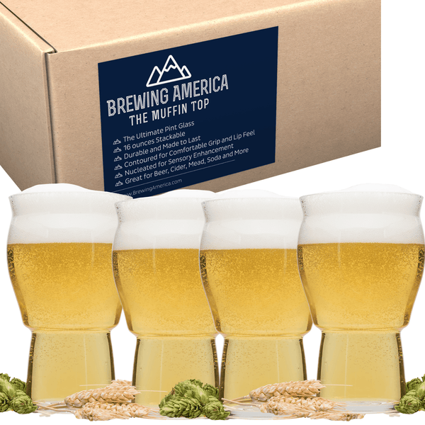Muffin Top Nucleated Beer Glasses - Pint Glass - Cider, Soda, Tea (Muffin Top Clear 4-pack) Accessories Brewing America 