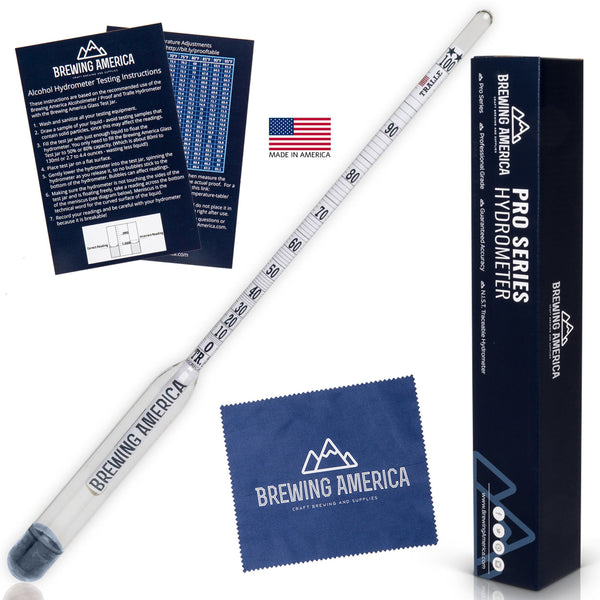 American-Made Alcohol Hydrometer Tester 0-200 Proof & Tralle Pro Series Traceable - For Distilling Single Hydrometer Brewing America 