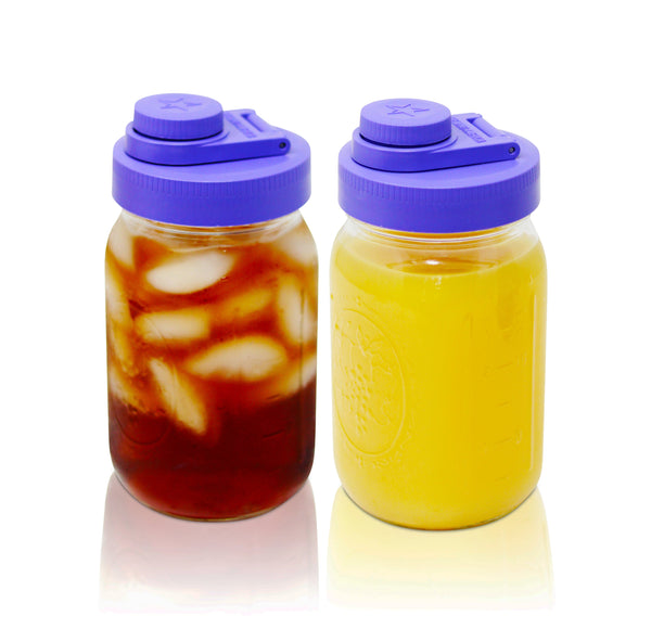 Glass Mason Jar Pitcher with Pour Lids - Ball Jars, 1 Quart (32 oz) Wide Mouth, Violet Purple 2-Pack