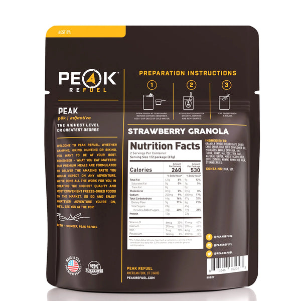 Peak Refuel Strawberry Granola & Milk Freeze Dried Food 4.59 oz Prepared Meals & Entrées Brewing America 