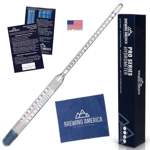 Thermo-Hydrometer Triple Scale Single: ABV Tester Professional NIST Traceable Hydrometer American Hydrometer Test Kits Brewing America 